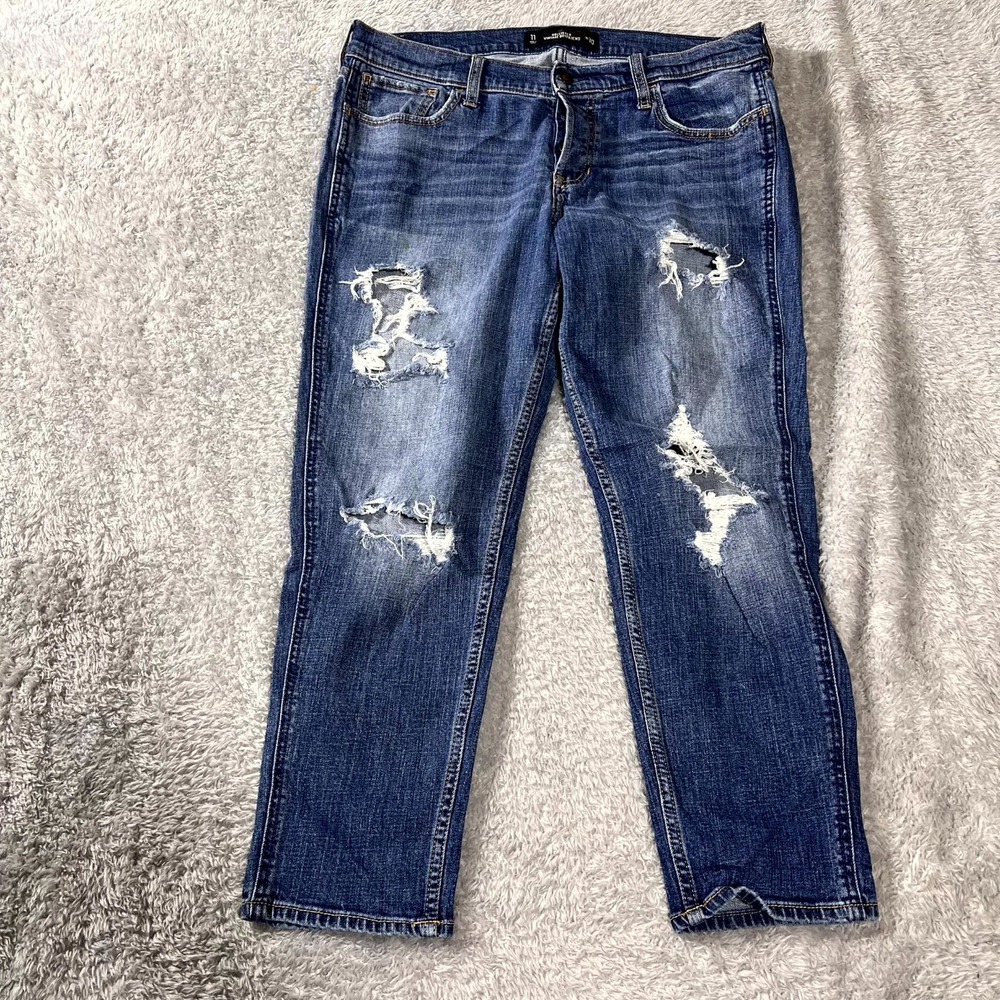 Hollister California Vintage Boyfriend Womens 11x30 Blue Denim Cotton Distressed
